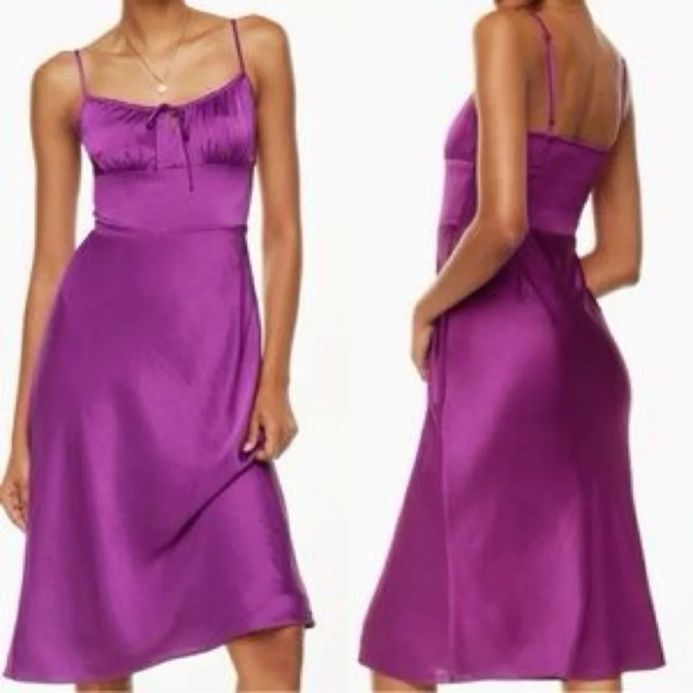 Purple Satin Slip Dress with Spaghetti Straps - Picture 3 of 6